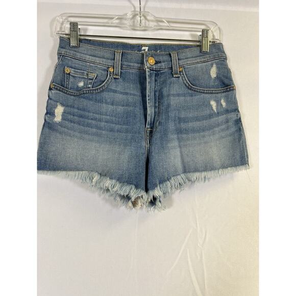 NWOT 7 For All Mankind Blue Distressed Denim Cut Off Shorts Size 27 - Picture 7 of 13